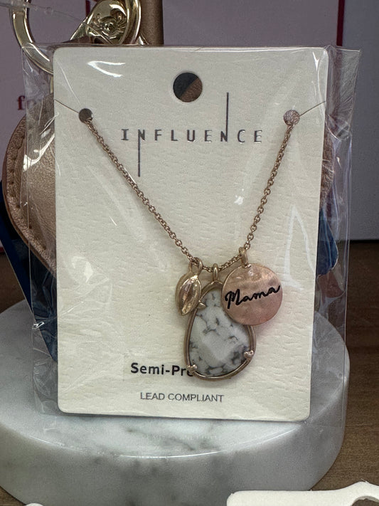 Mama Disk & Teardrop Stone Necklace Howlite