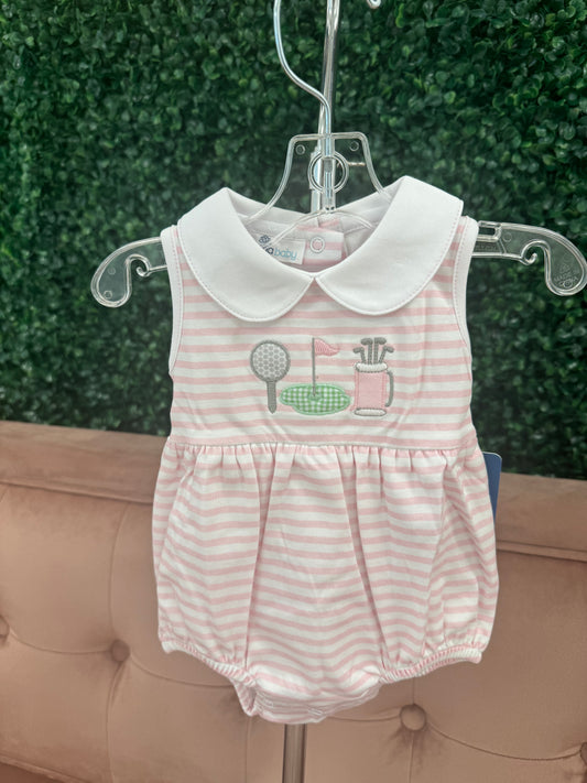 Magnolia Baby Putting Green Applique Collared Girls Bubble