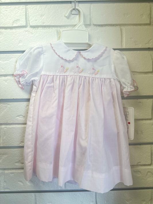 Petit Ami Pink Shadow Stitched Easter Bunny Dress with Bloomers