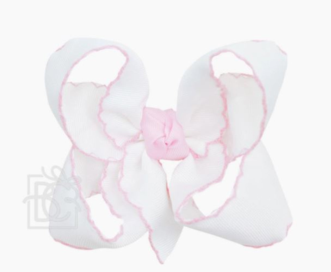 Beyond Creations White/ Light Pink Crochet Edge 4.5" Bow W/ 1/4" Pantyhose Headband