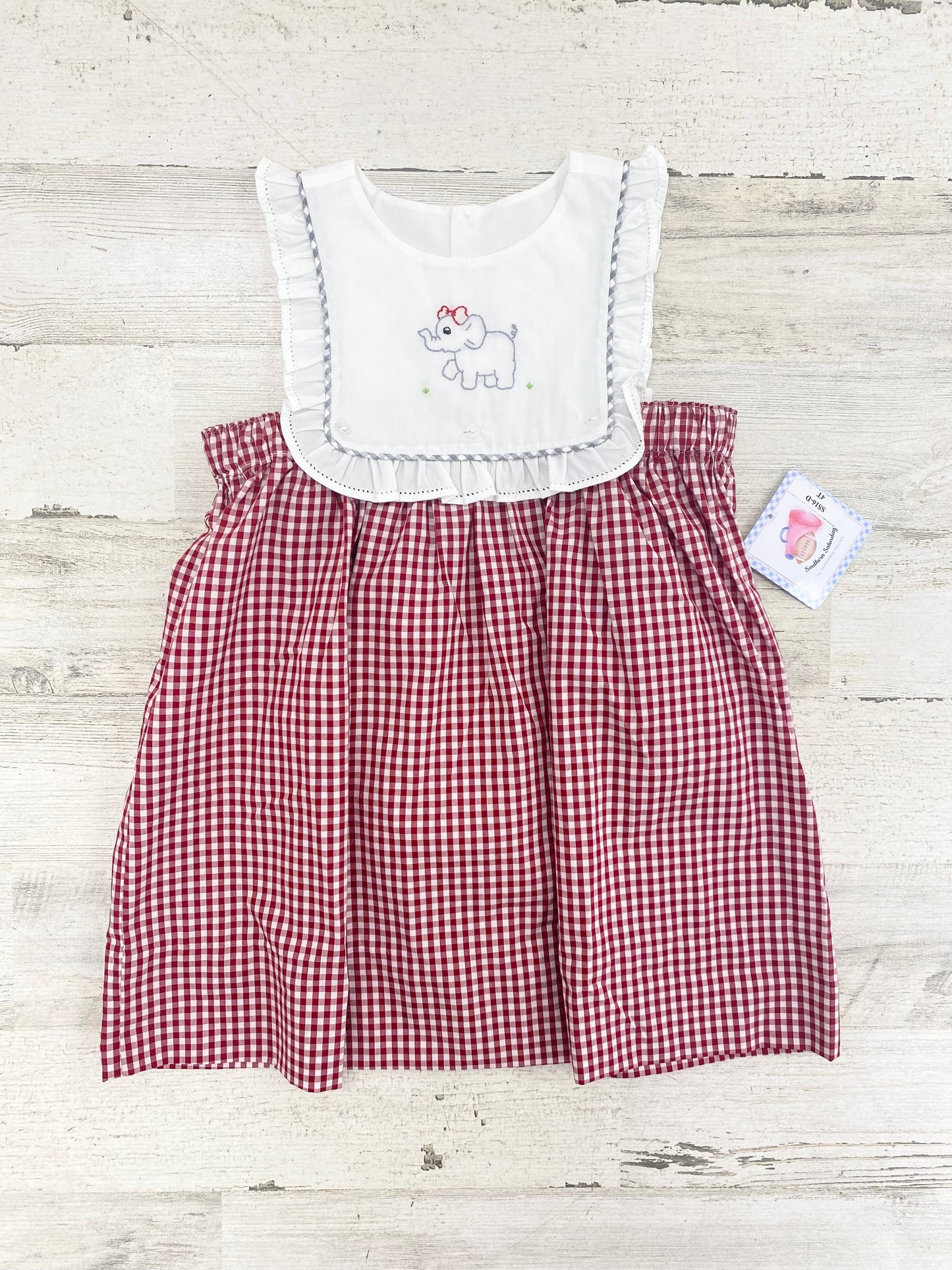 SSRN Embroidery Dress Crimson/Gray Gingham