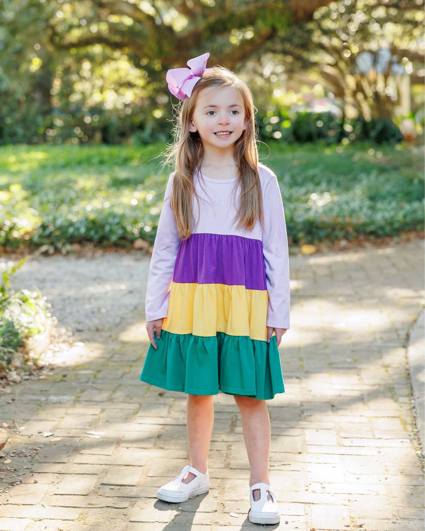 Jellybean by Smock Candy Mardi Gras Colorblock Twirl Dress