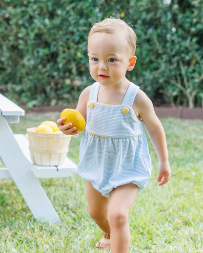 Smock Candy Luke Sunsuit - Light Blue Stripe and Yellow