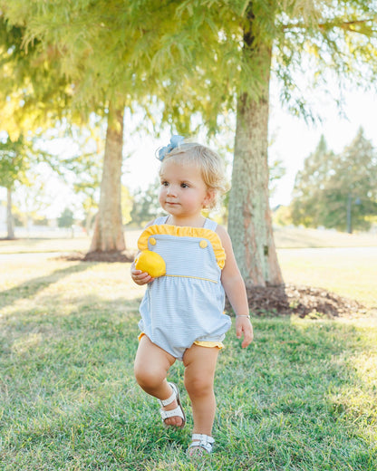 Smock Candy Lucy Sunsuit - Light Blue Stripe and Yellow