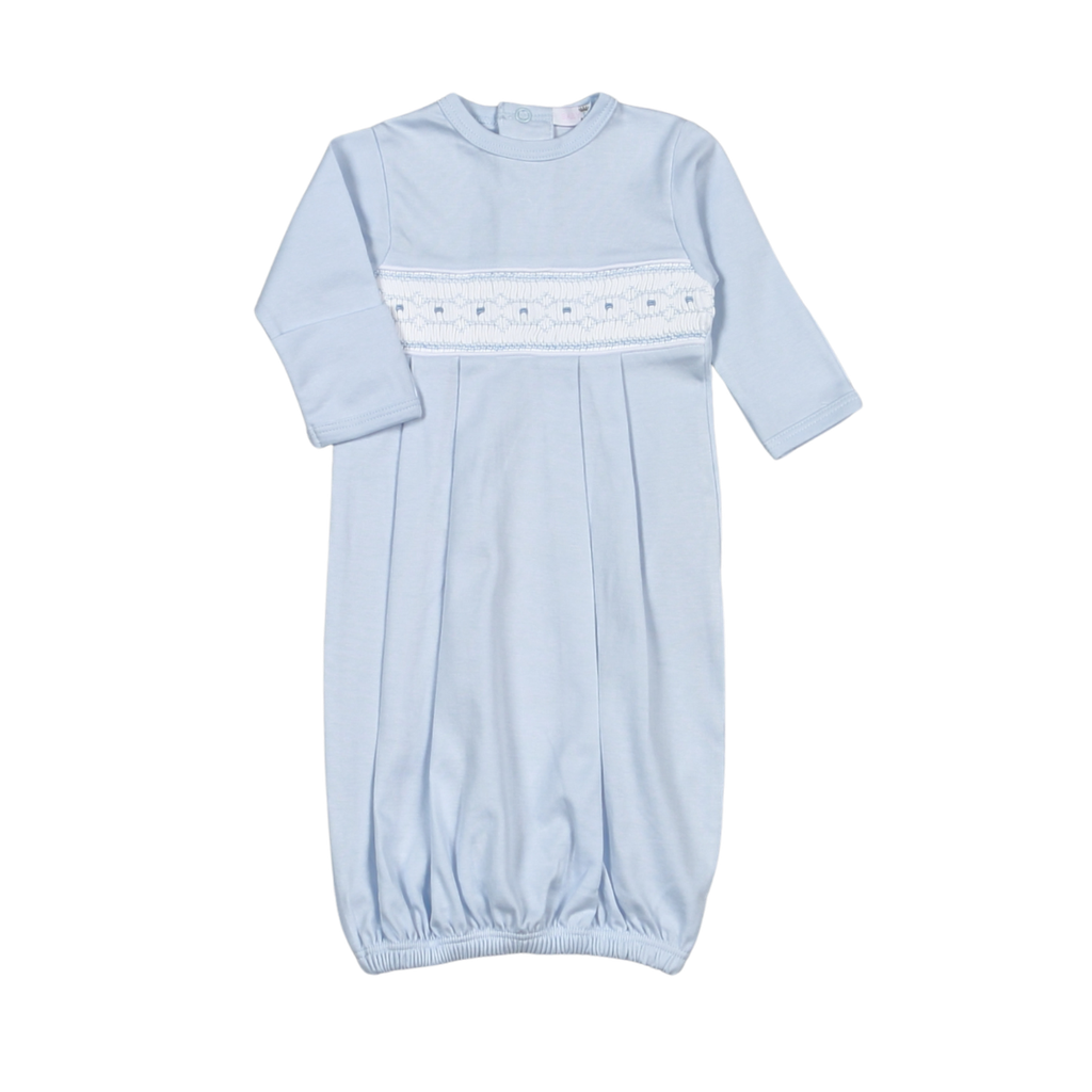 Baby Loren Tim Blue Hand Smocked Pima Gown