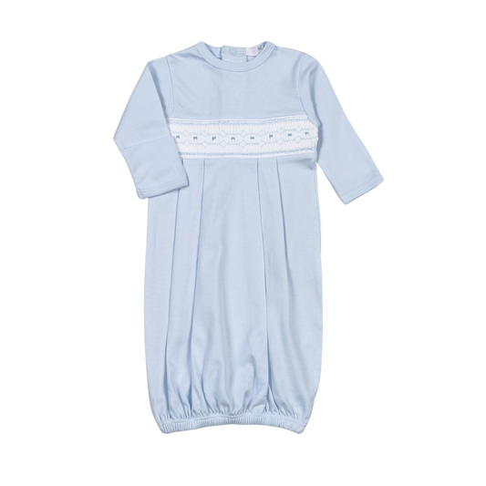 Baby Loren Tim Blue Hand Smocked Pima Gown