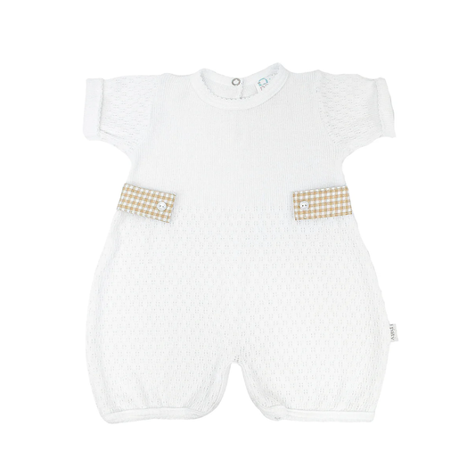 Paty Knit Baby Bubble with Gingham Side Tabs - Khaki Gingham