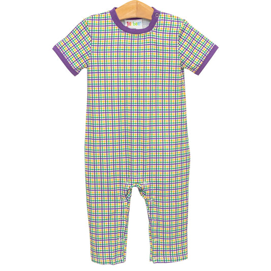 Smock Candy Mardi Gras Plaid Romper