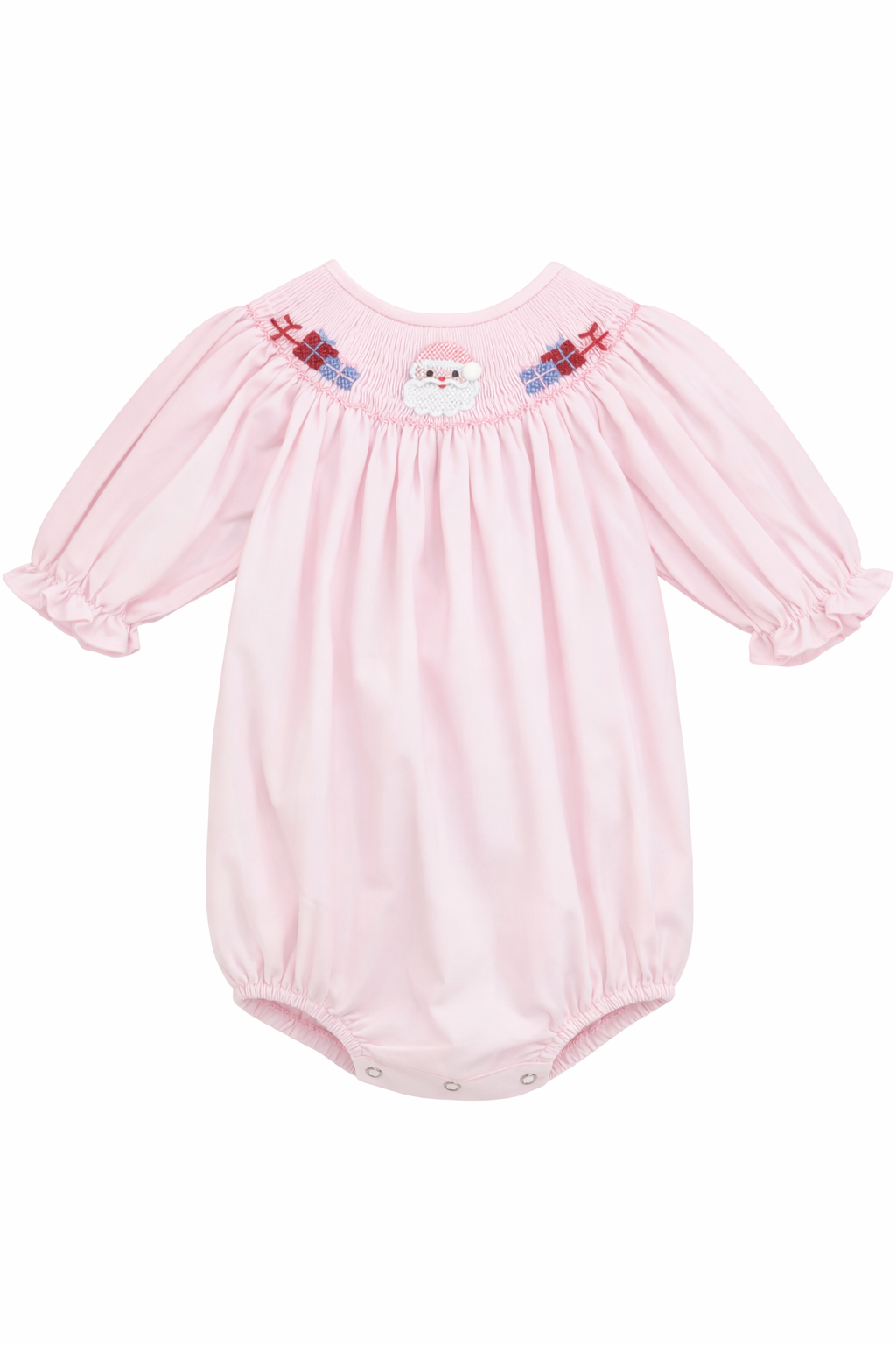 Santa & Presents Pink Smocked Bubble