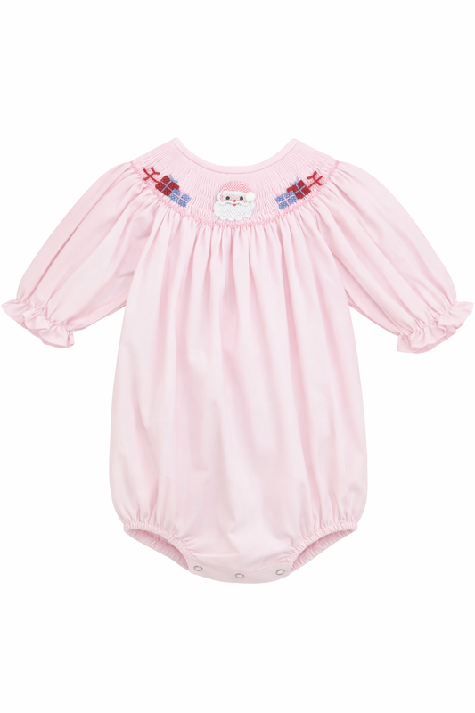 Santa & Presents Pink Smocked Bubble