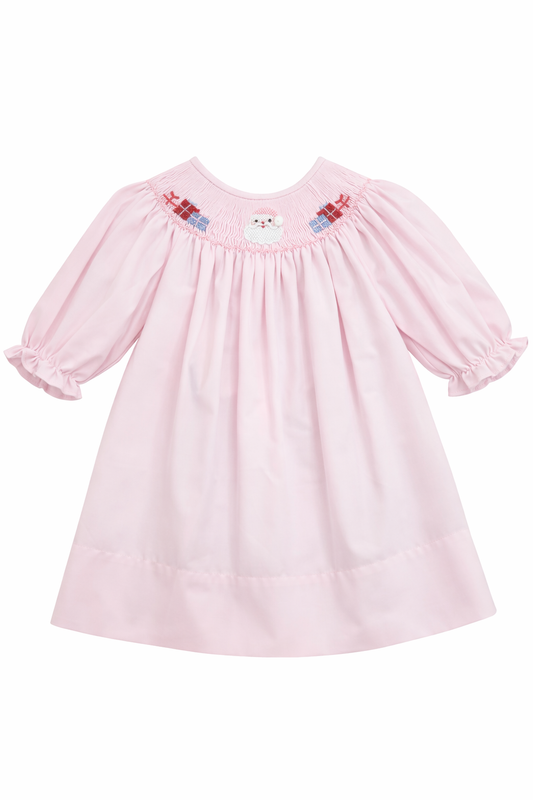 Santa & Presents Pink Smocked Dress