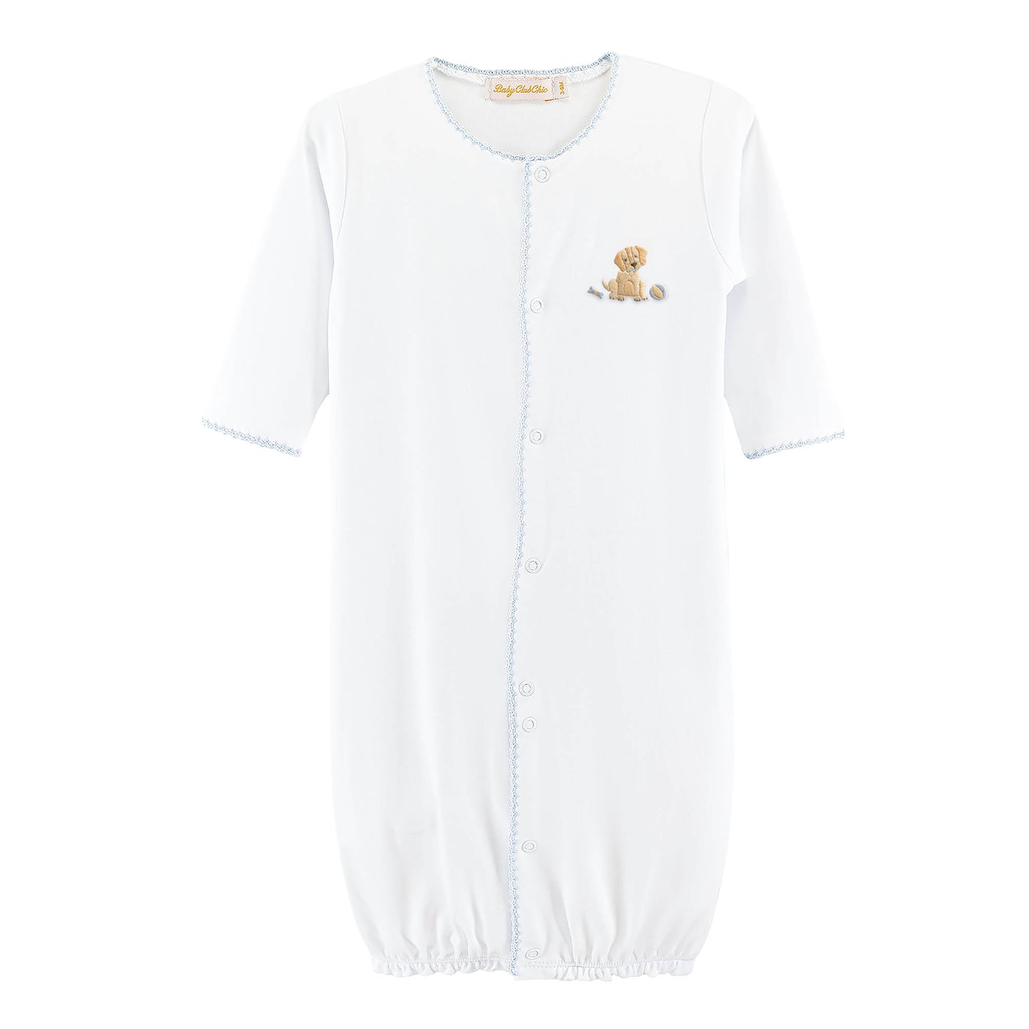Baby Club Chic Good Puppy Boy Convertible Gown with Crochet Trim