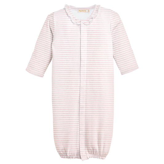 Baby Club Chic Pink Stripes Printed Convertible Gown w/Ruffle