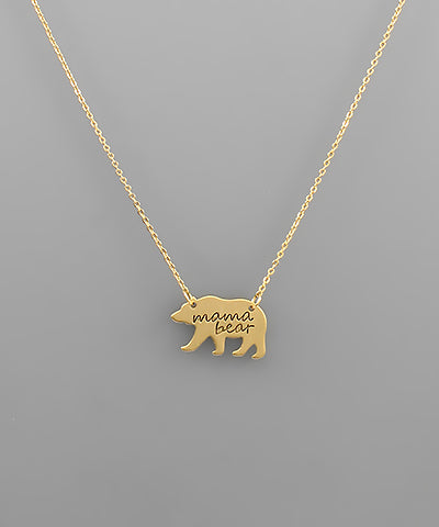 Mama Bear Pendant Necklace Matte Gold