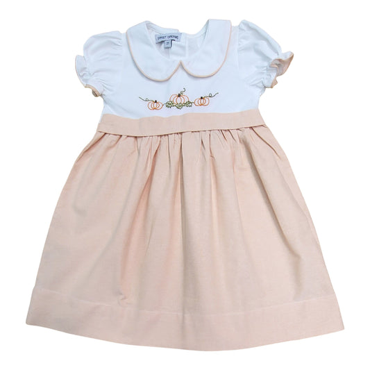 Sweet Dreams White & Orange Pumpkin Embroidered Dress