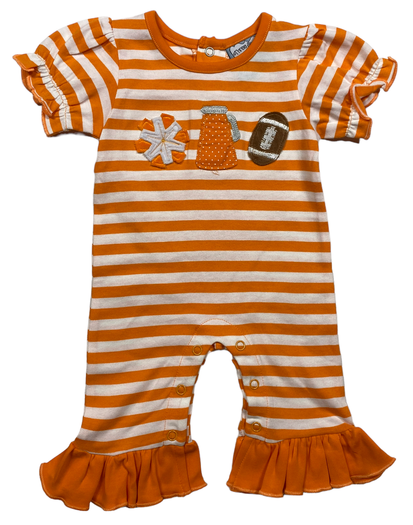 Three Sisters Orange Football Girls Romper