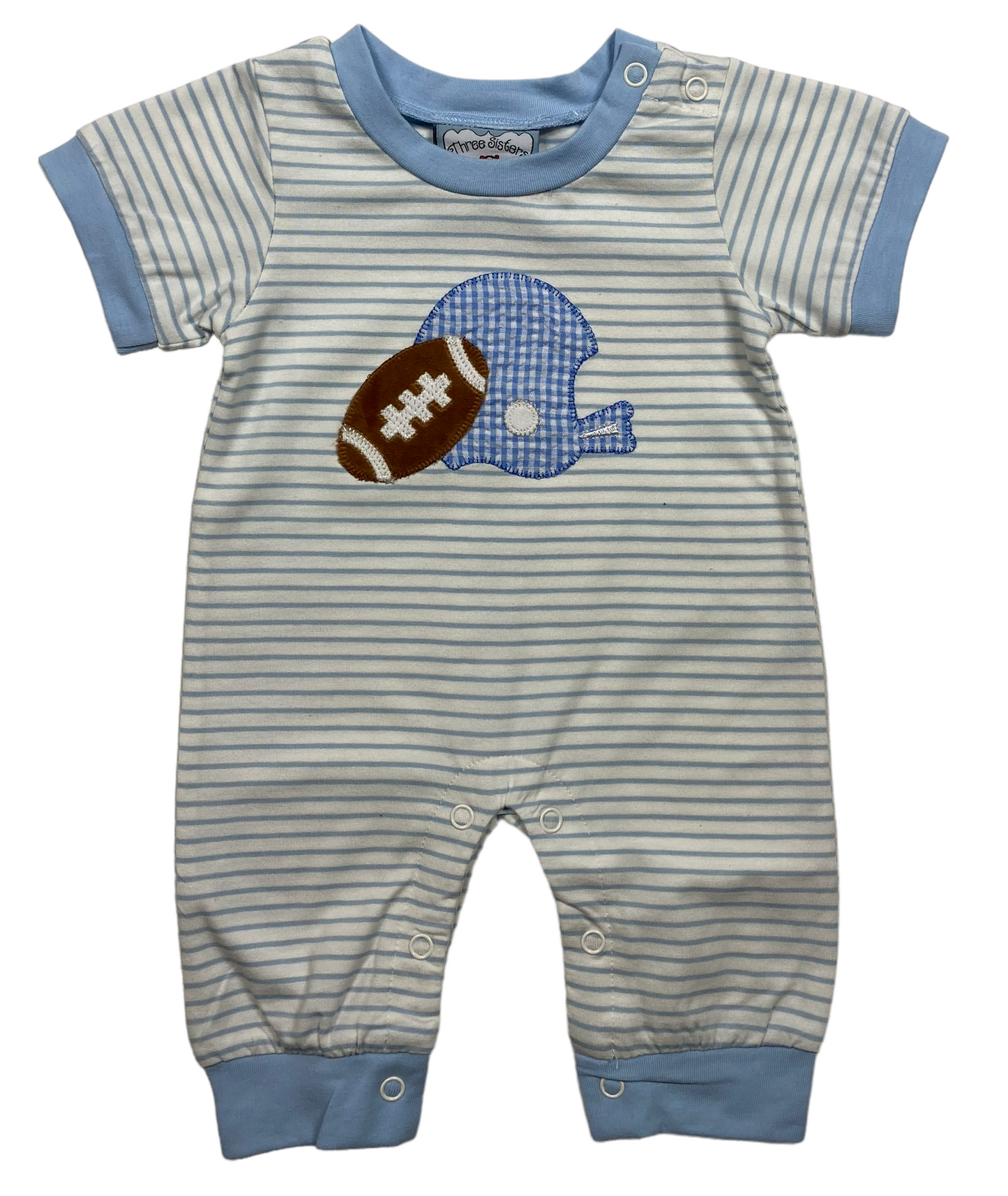 Three Sisters Light Blue Boys Football Romper