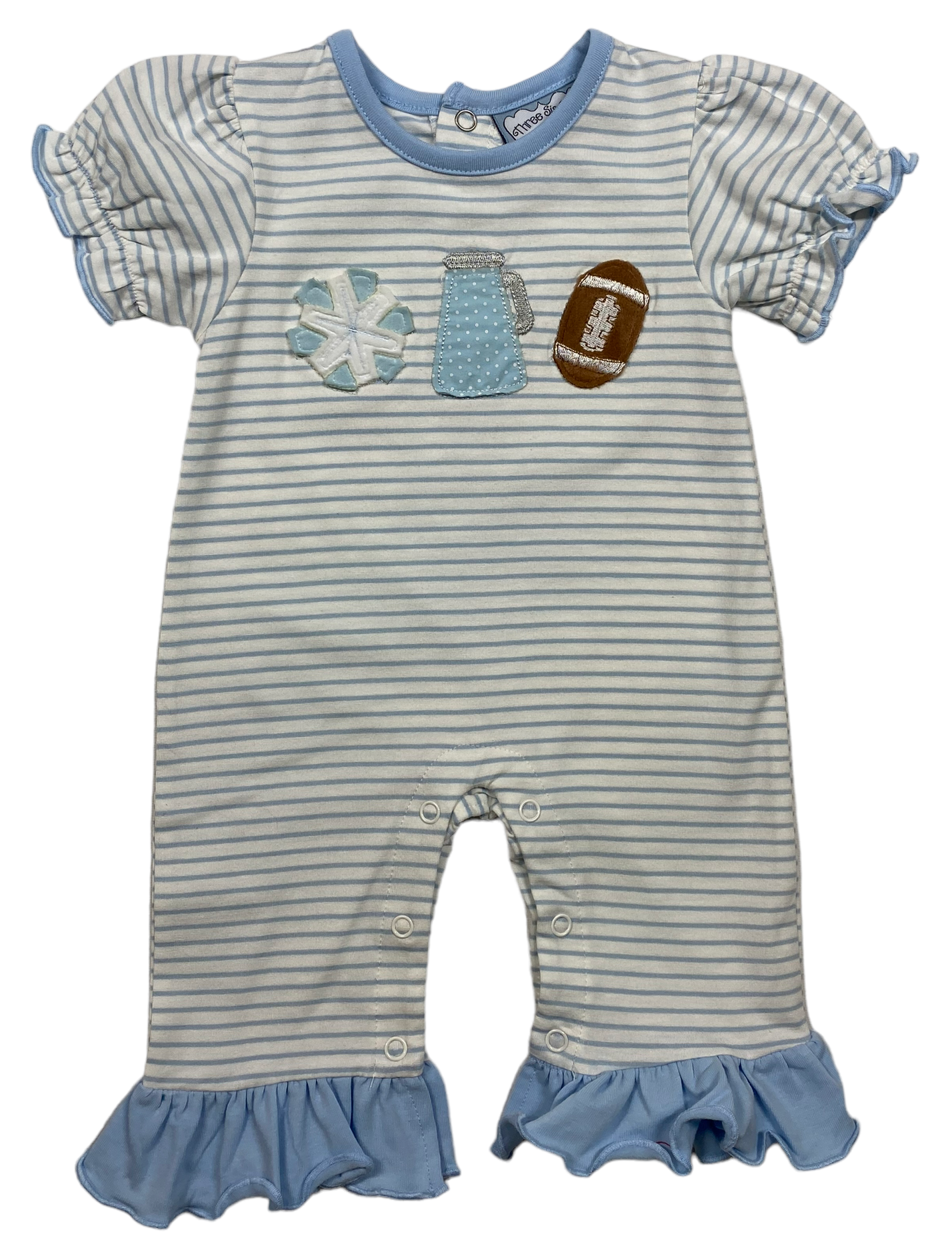 Three Sisters Light Blue Football Girls Romper