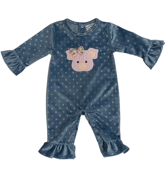 Three Sisters Pig Applique Girls Romper