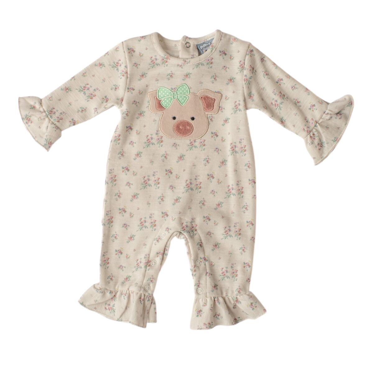 Three Sisters Pig Applique Girls Romper