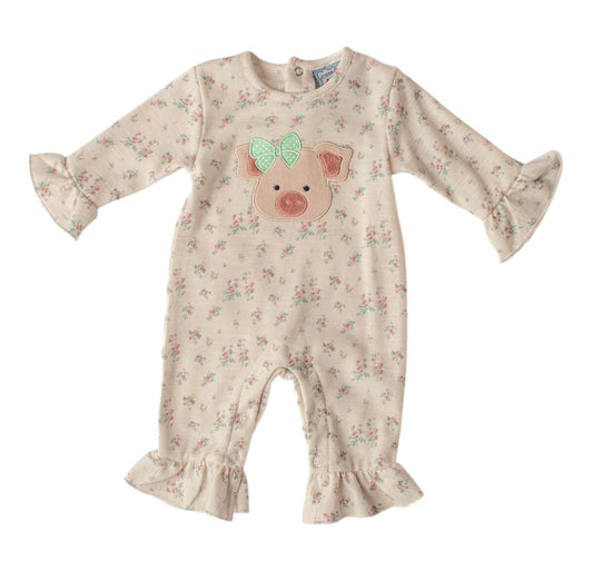 Three Sisters Pig Applique Girls Romper