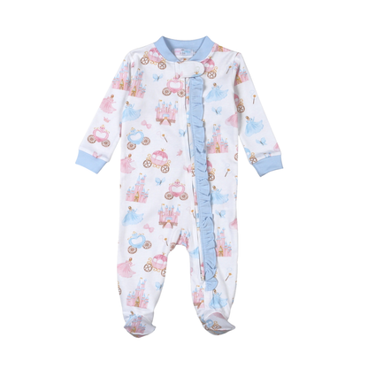 Baby Loren Princess and Castles Floral Pima Zip Footie
