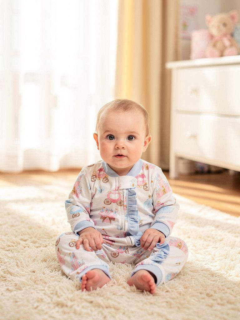 Baby Loren Princess and Castles Floral Pima Zip Footie
