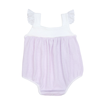 Paty Rib Knit Girls Sunsuit with Eyelet Trim - Lavender/White