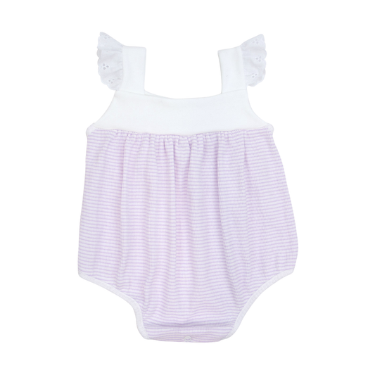 Paty Rib Knit Girls Sunsuit with Eyelet Trim - Lavender/White