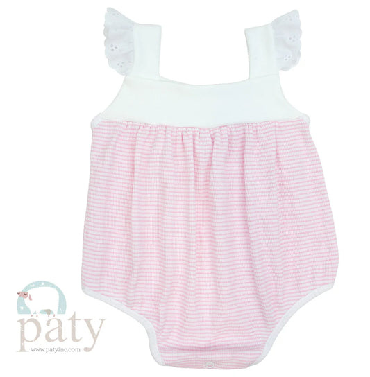 Paty Inc Rib Knit Sunsuit Pink and White
