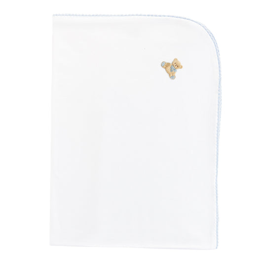 Baby Club Chic Toys Blue Receiving Blanket with Crochet Trim