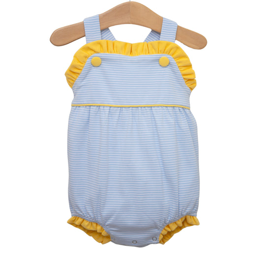 Smock Candy Lucy Sunsuit - Light Blue Stripe and Yellow