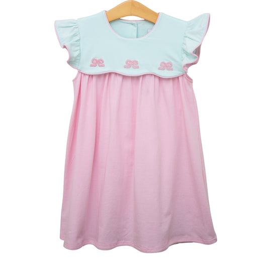 Smock Candy-French Knot Bow Scallop Dress