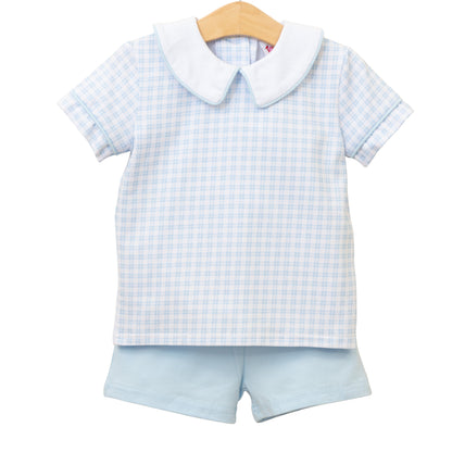 Smock Candy- Powder Blue Plaid Short Set