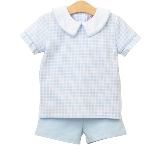 Smock Candy- Powder Blue Plaid Short Set