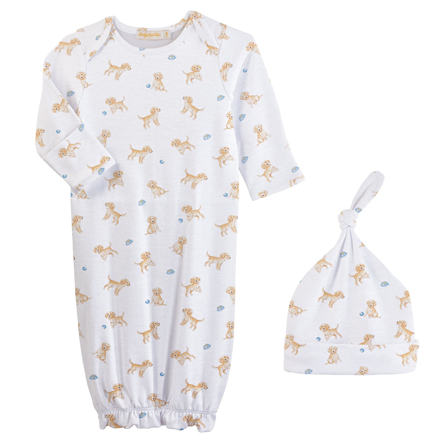 Baby Club Chic Tiny Puppies Printed Pima Gown and Hat Set