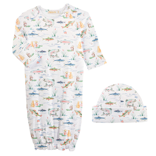 Baby Club Chic Gone Fishing Printed Pima Gown and Hat Set
