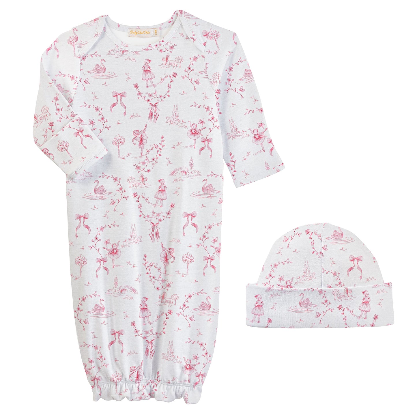 Baby Club Chic Grace in Toile Printed Pima Gown and Hat Set