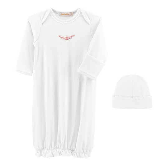Baby Club Chic Blossom Moon Gown with Lace Trim & Hat Set