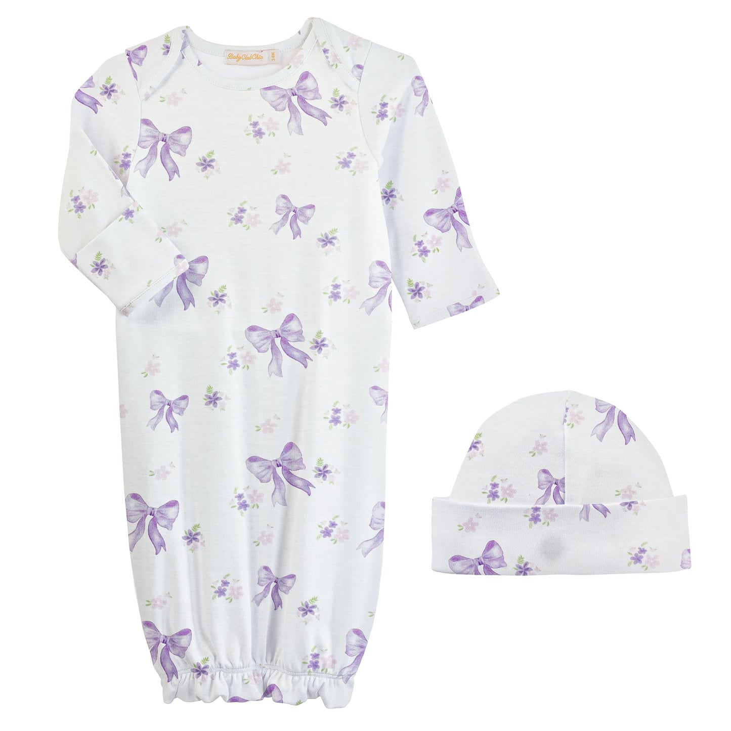 Baby Club Chic Lavender Bows Gown and Hat Set