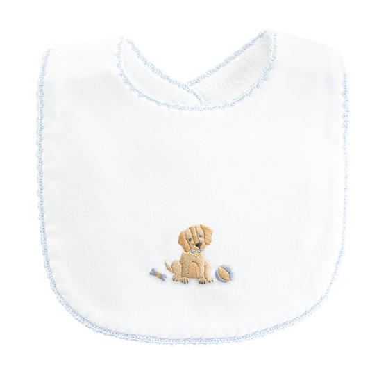 Baby Club Chic Good Puppy Boy Bib w/Crochet Trim