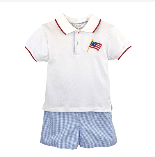 Petit Ami Boys Short Set with July 4th Embroidery