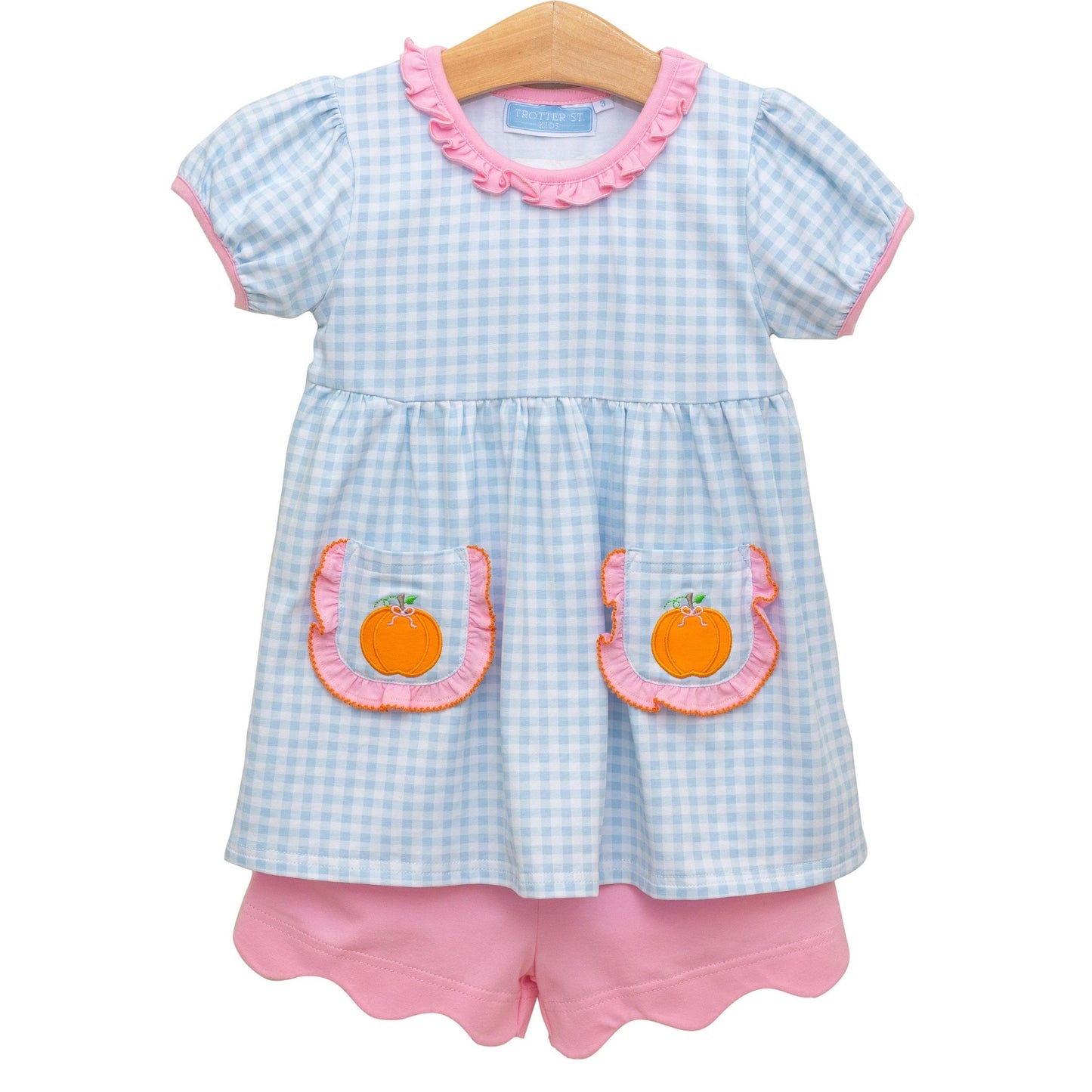 Trotter Street Kids Pumpkin Ruffle Short Set