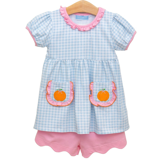 Trotter Street Kids Pumpkin Ruffle Short Set