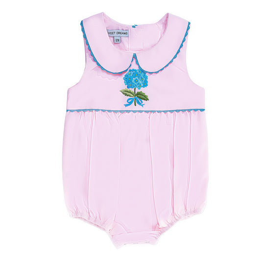 Sweet Dreams Pink Bubble with Embroidered Blue Hydrangea