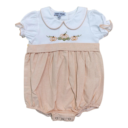 Sweet Dreams White & Orange Pumpkin Embroidered Girl Bubble