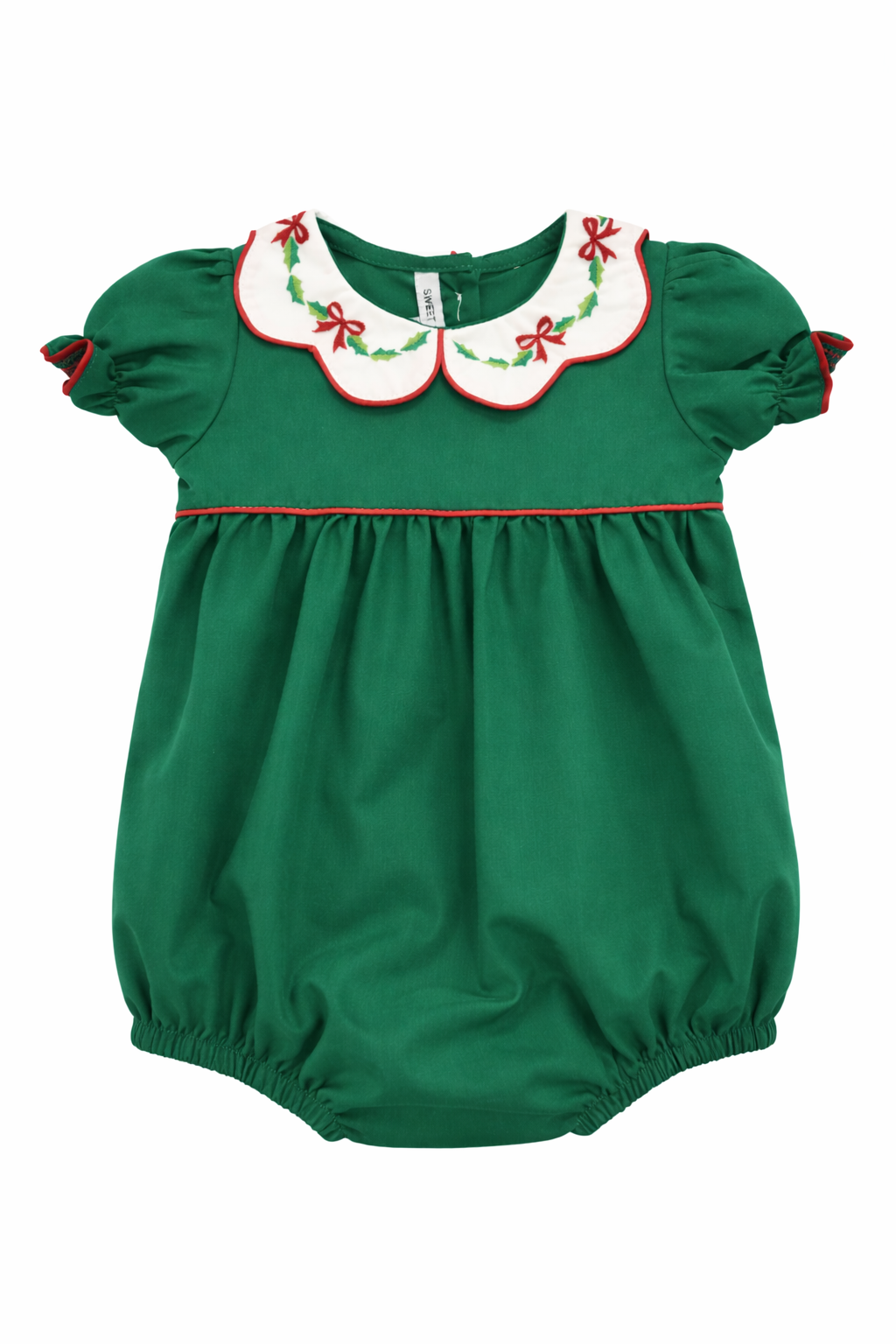 Bow & Holly Embroidered Scallop Collar Hunter Green Bubble