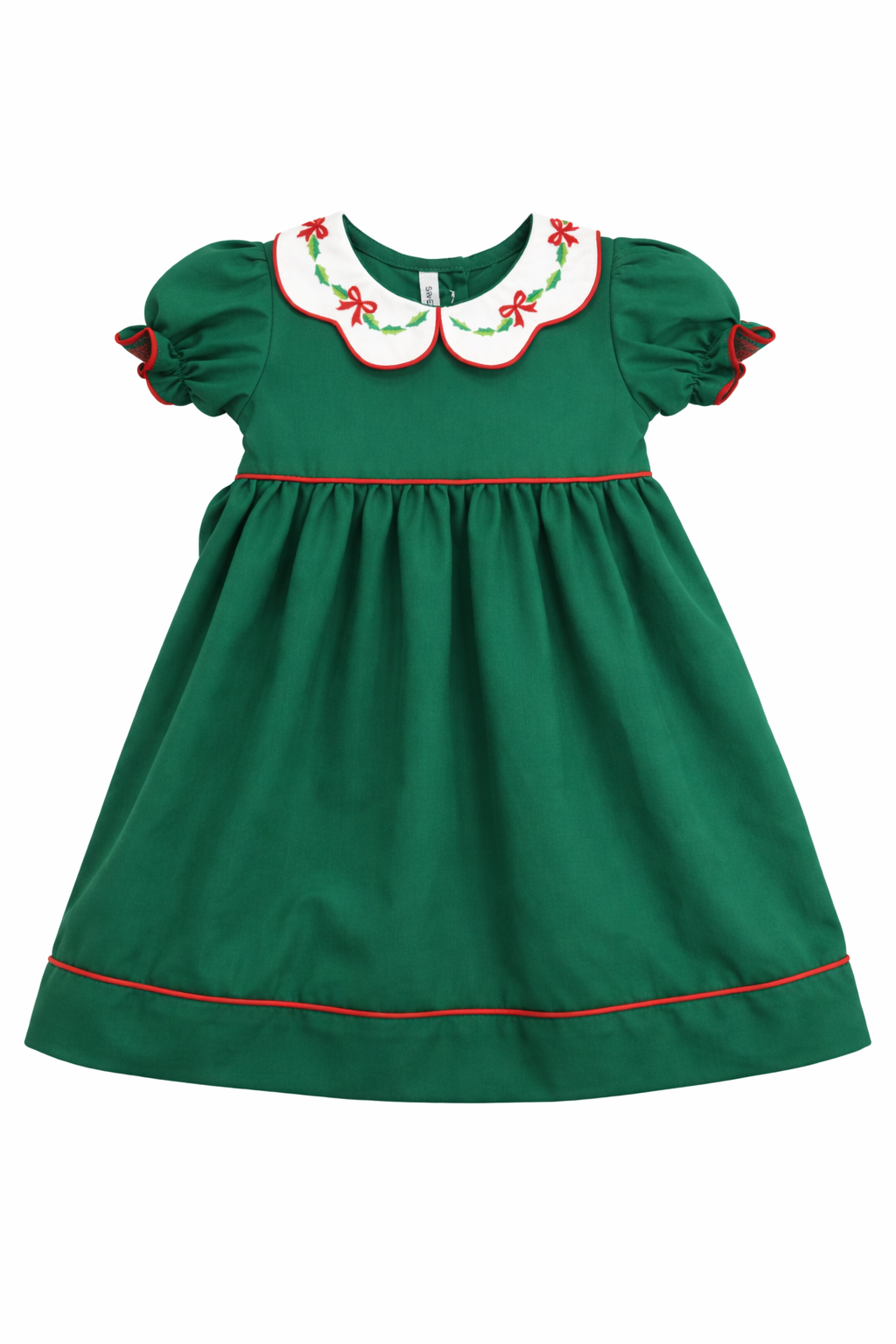 Bow & Holly Embroidered Scallop Collar Hunter Green Dress