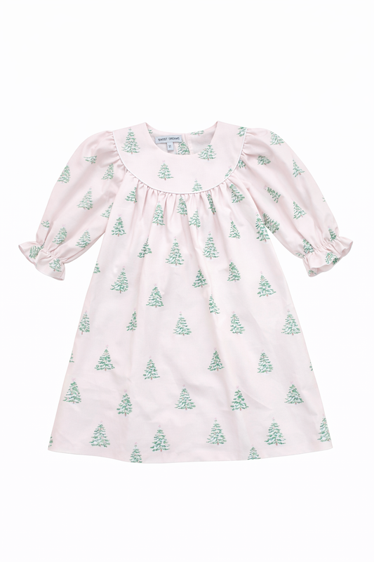 Christmas Tree Print Pink Dress