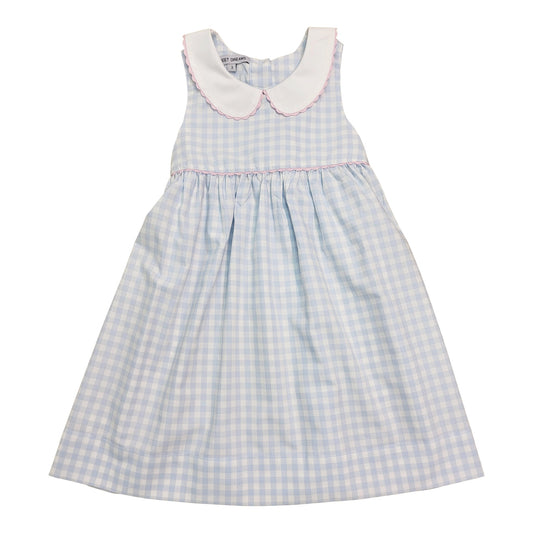 Sweet Dreams Blue Gingham with Pink Ric Rac Dress